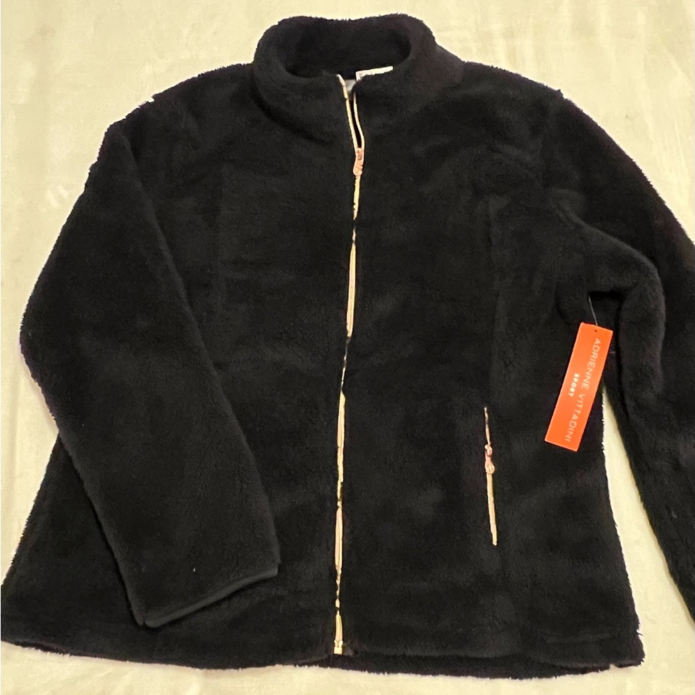 Adrienne Vittadini Black Teddy Sherpa Jacket Large Adult